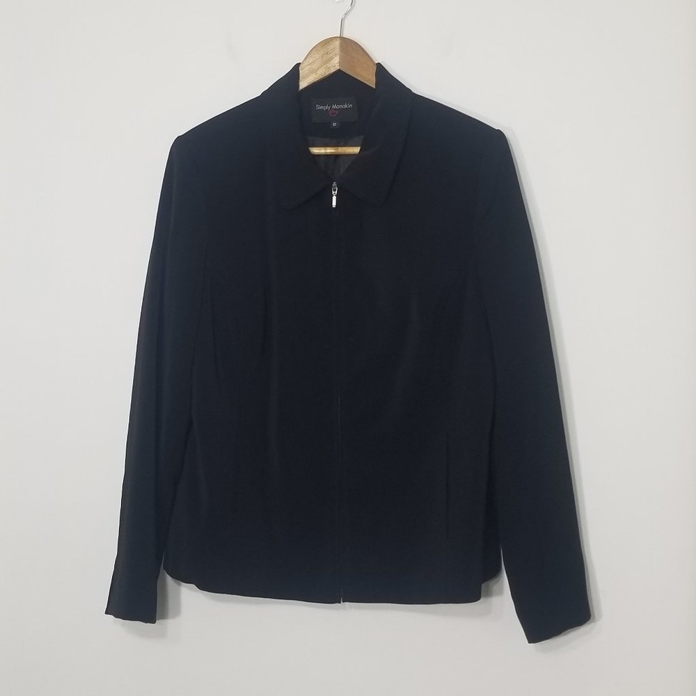 Simply Manakin Black Zipper Preppy  Blazer Jacket Professional Slit Cuffs Career
